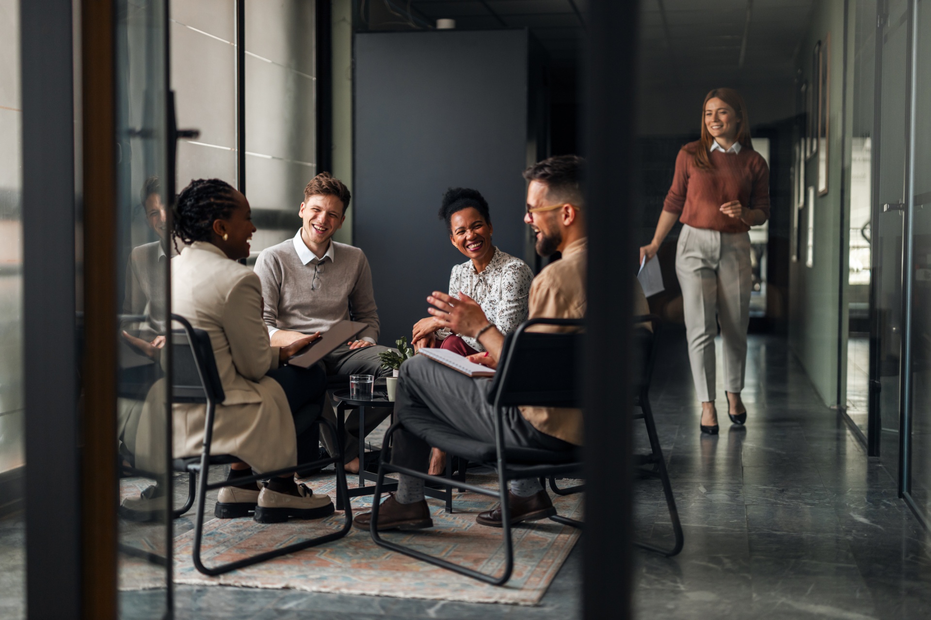 Diverse team in a relaxed corporate meeting