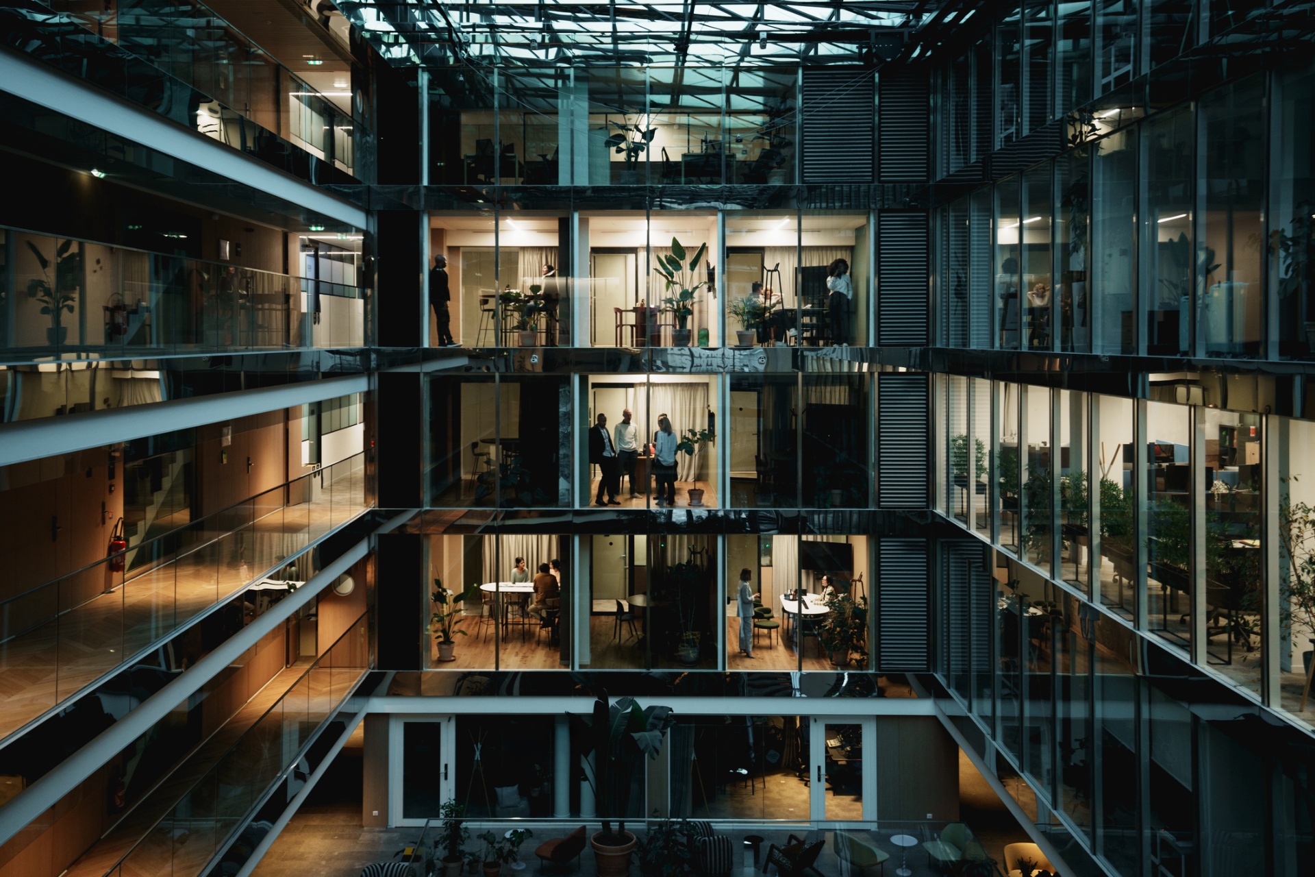 Elegant venue atrium at night