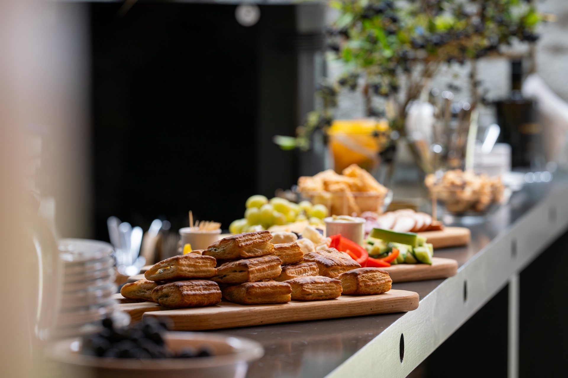 Catered workshop break with pastries and fresh food