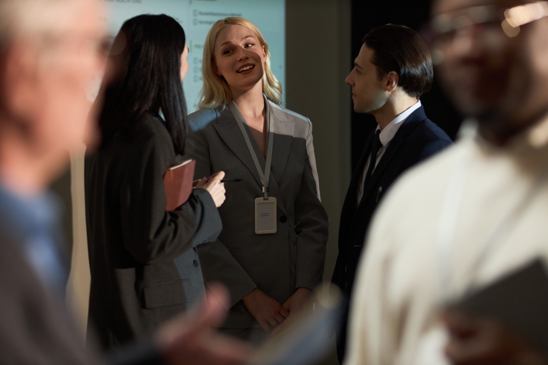 Professionals networking at a product launch